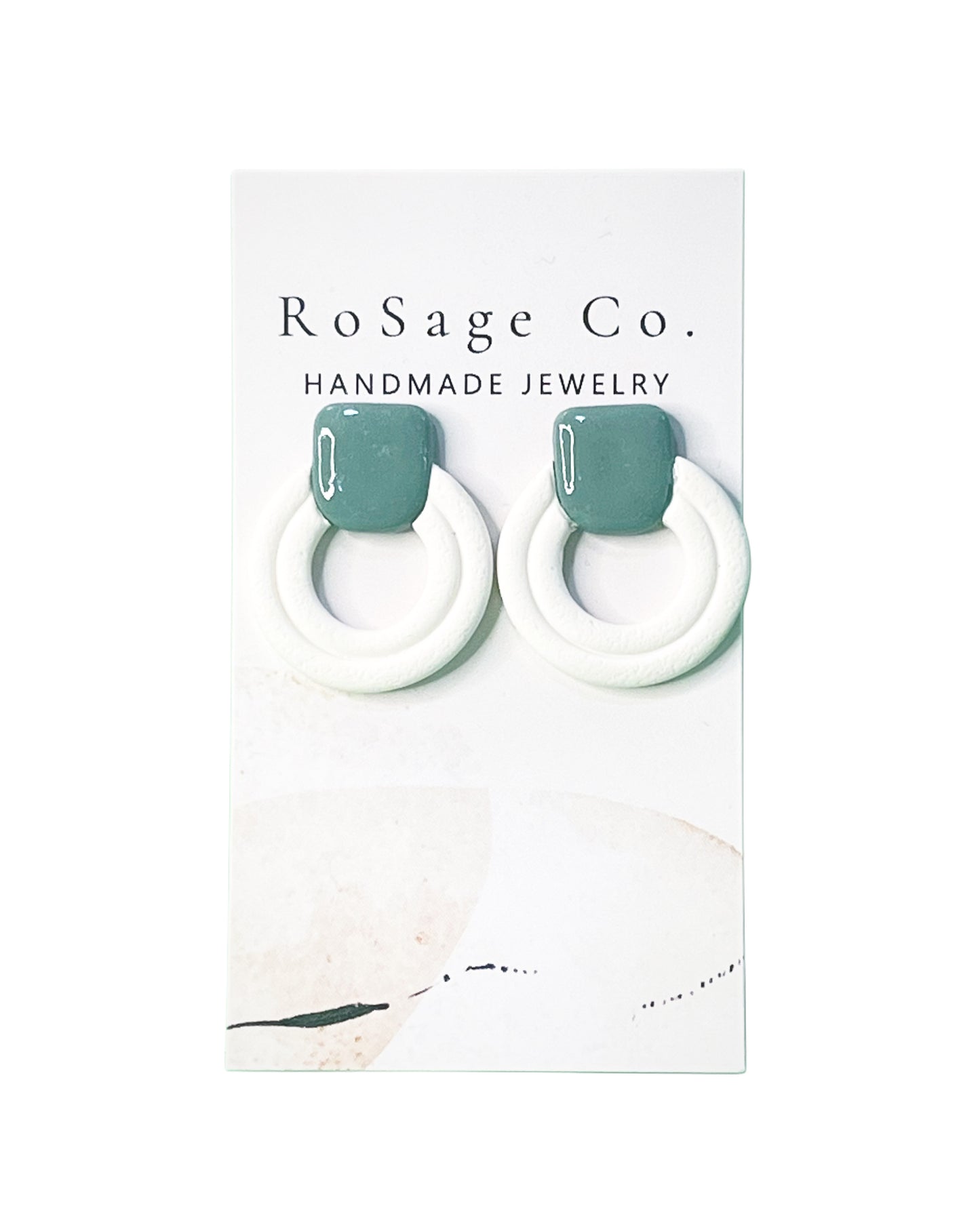 White and Green Clay Circle Shaped Earrings