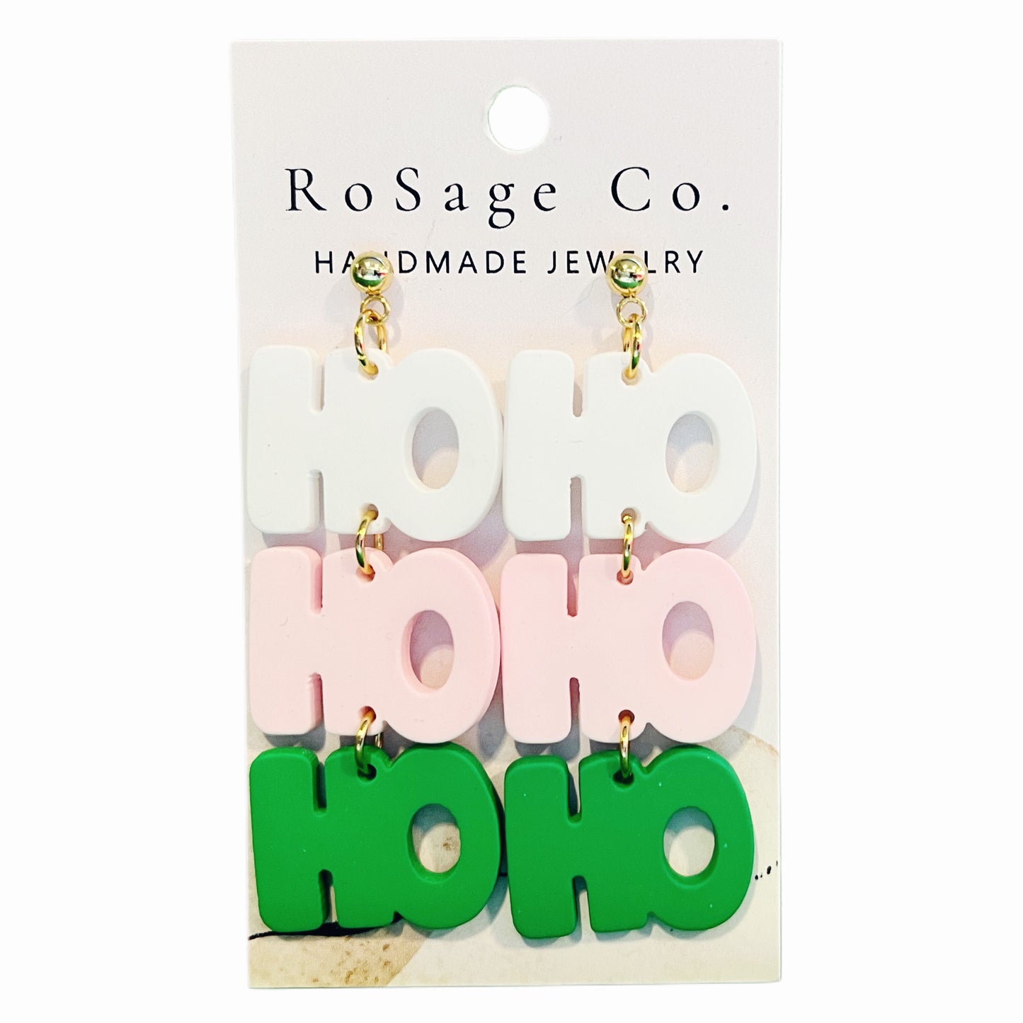 Clay White, Pink, and Green HO, HO, HO Earrings