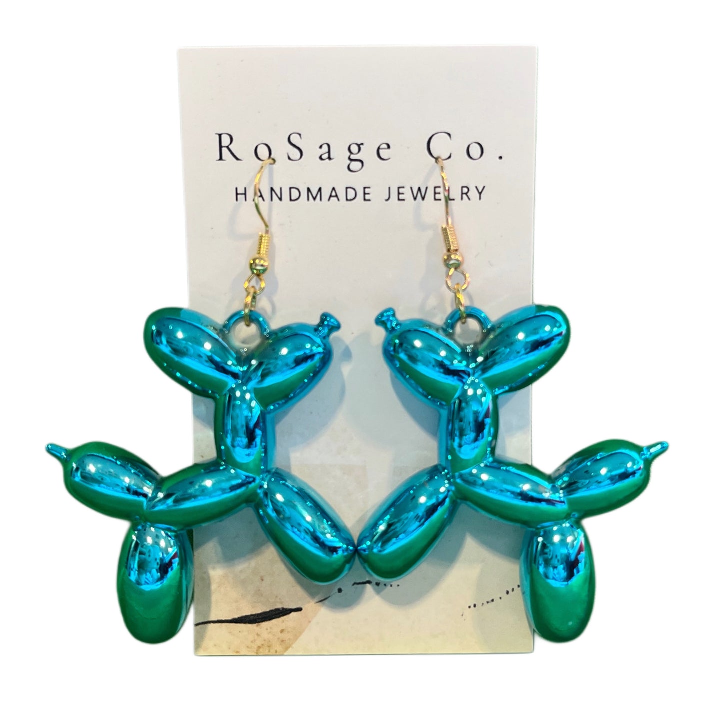 Large Blue Metallic Balloon Dog Earrings.