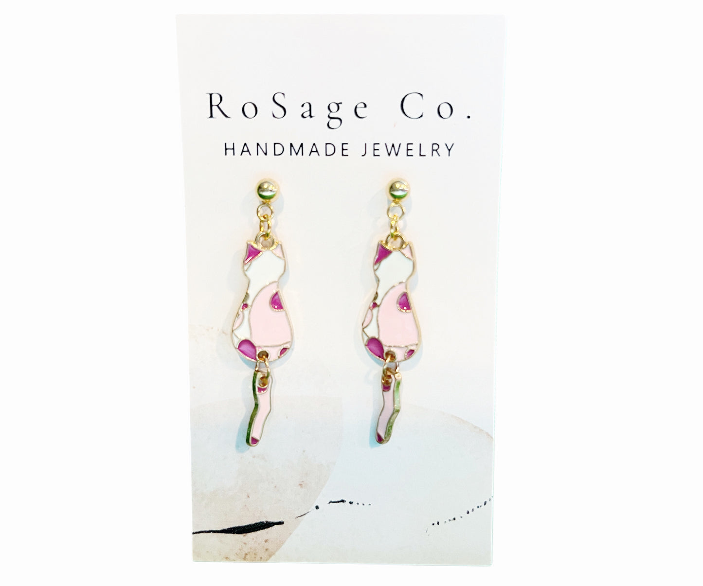 Pink Spotted Cat Earrings