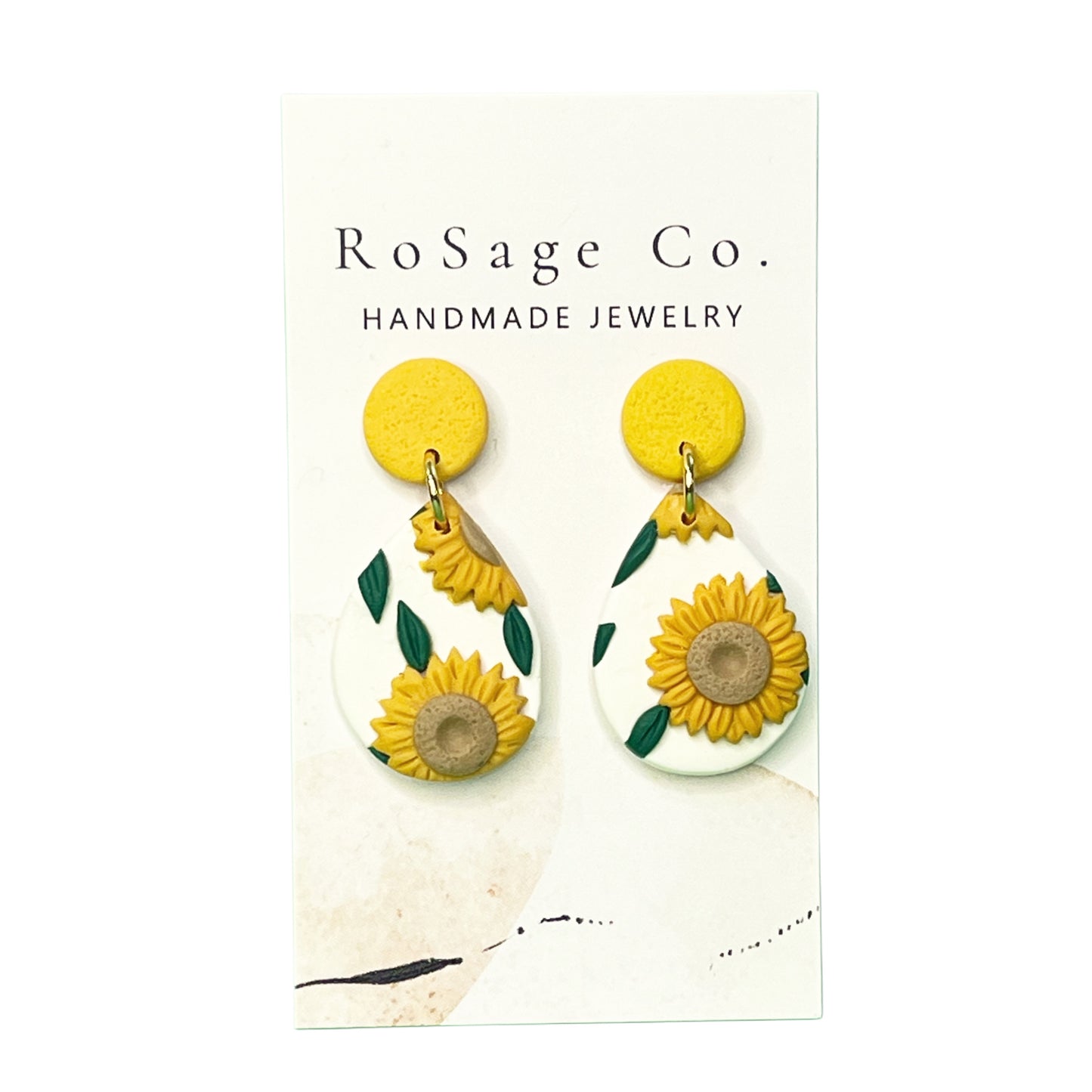 White Sunflower Teardrop Shaped Earrings