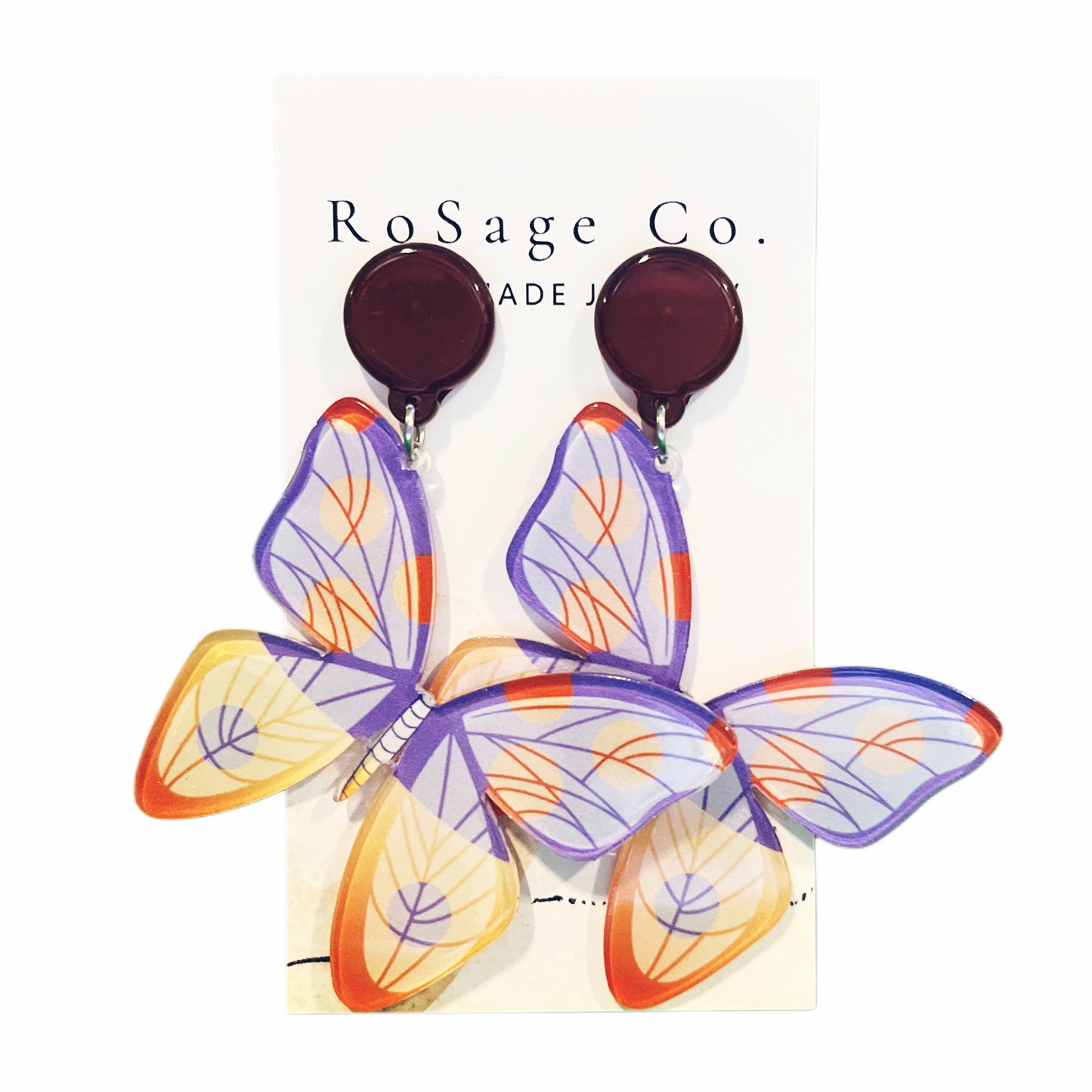Large Purple and Orange Butterfly Earrings