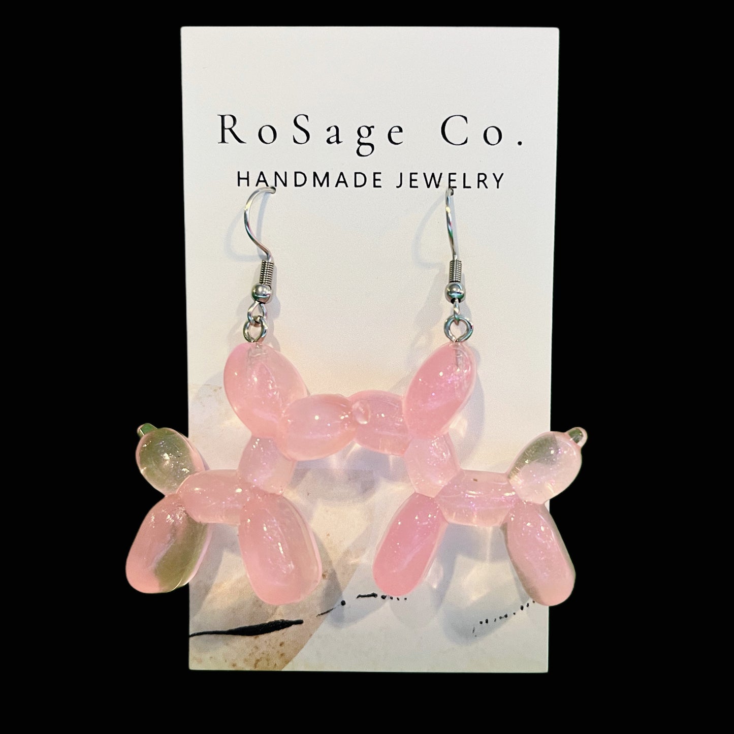 Large Pink Balloon Dog Earrings