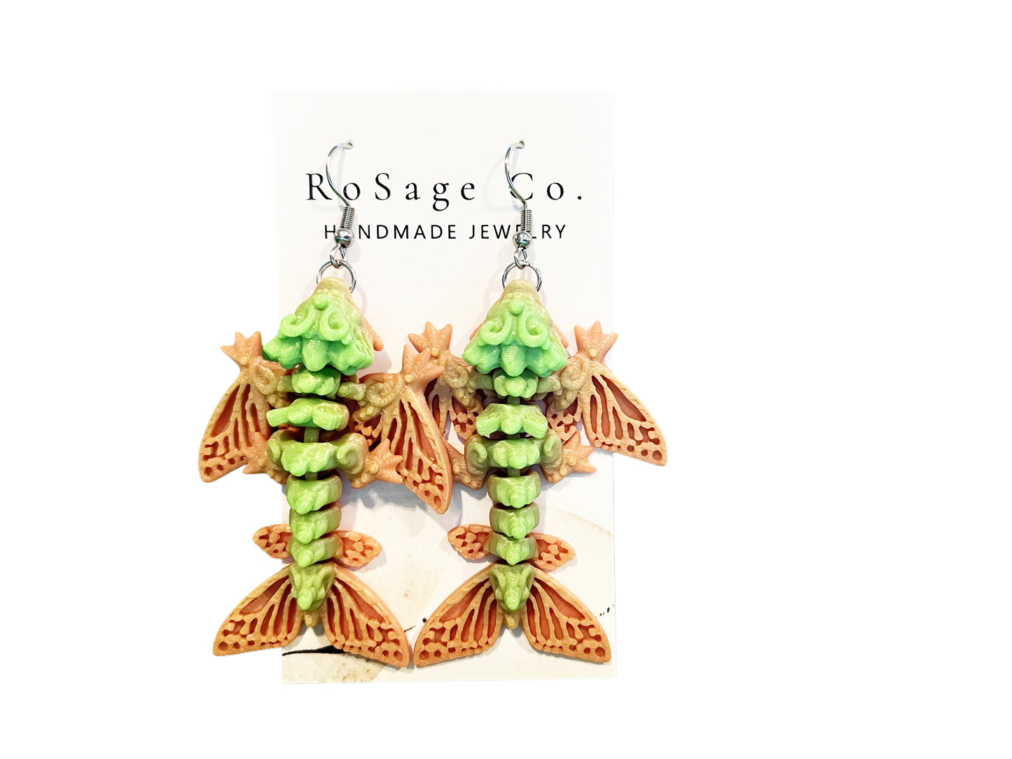 Green and Orange Dragon Earrings