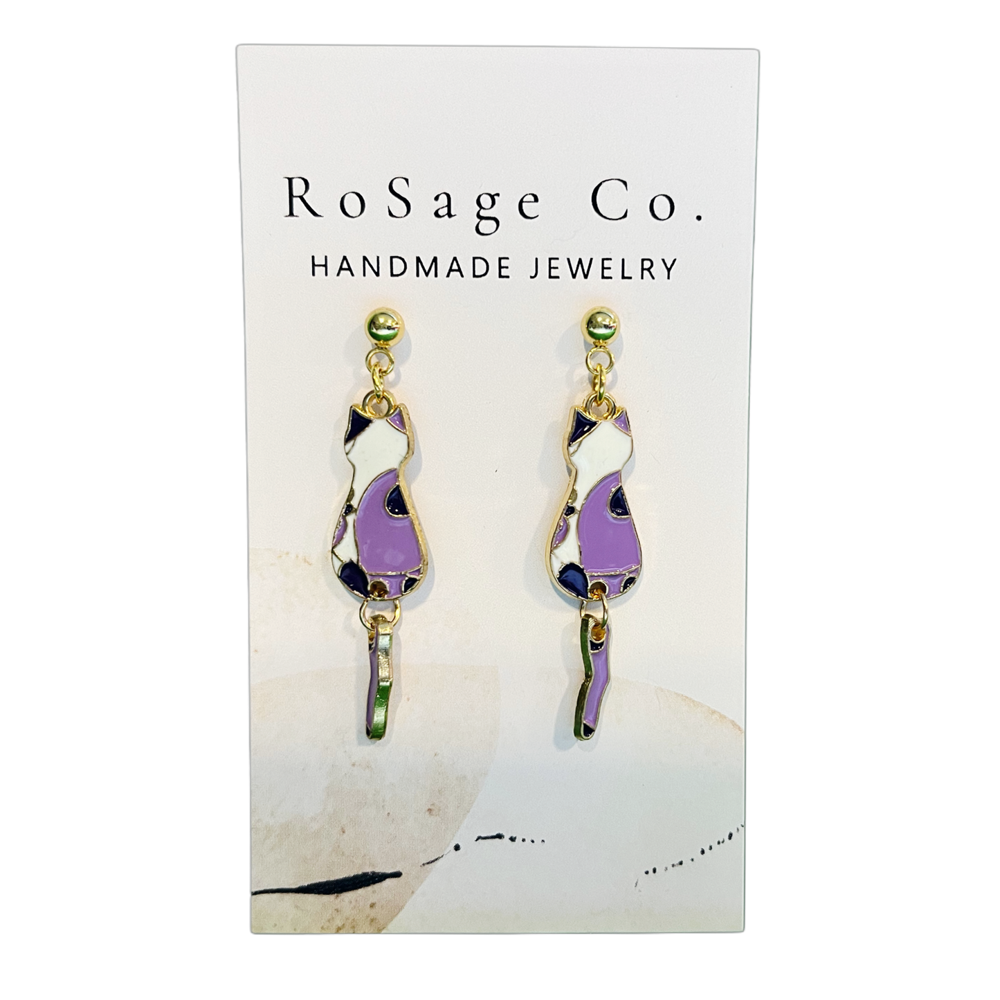 Purple Metal Cat Earrings