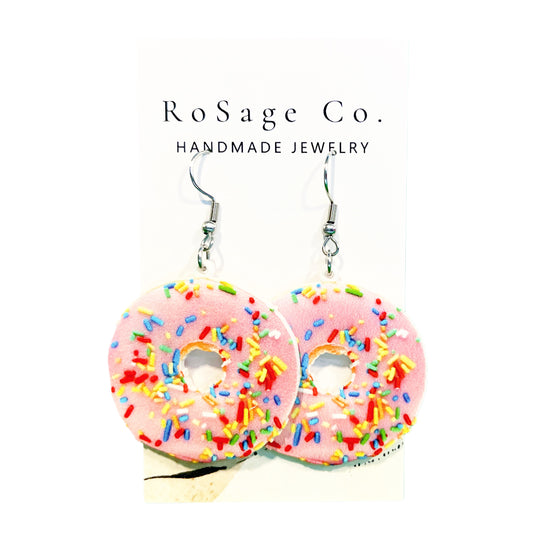 Pink Sprinkles Donut Earrings