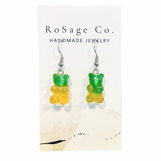 Green and Yellow Gummy Bear Earrings