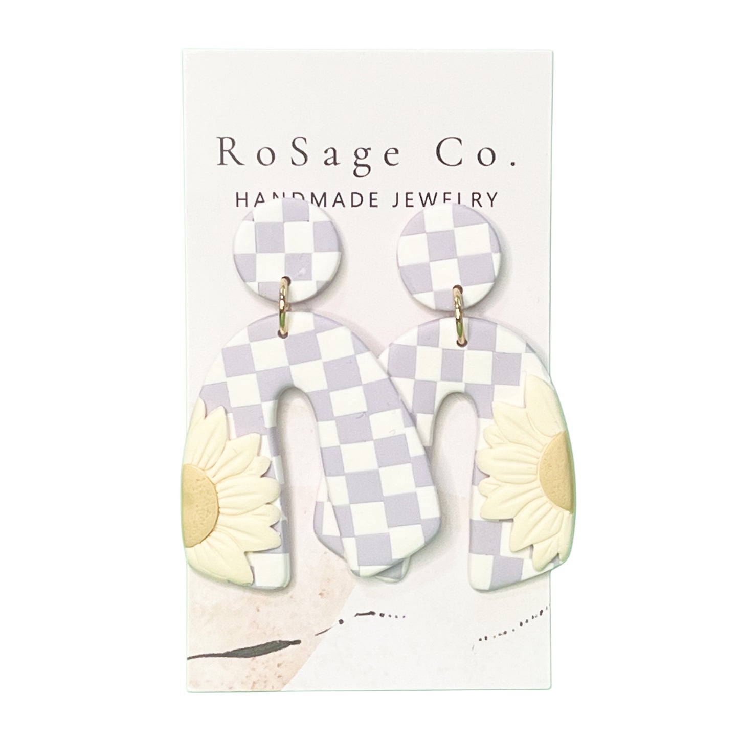 Purple Checkered Clay Earrings