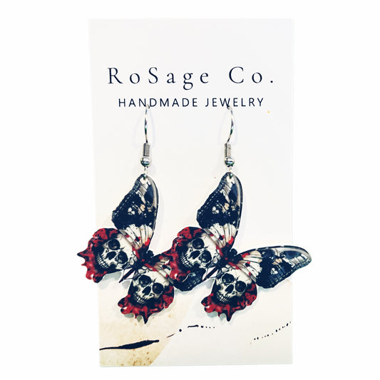 Butterfly Earrings with Skull Design