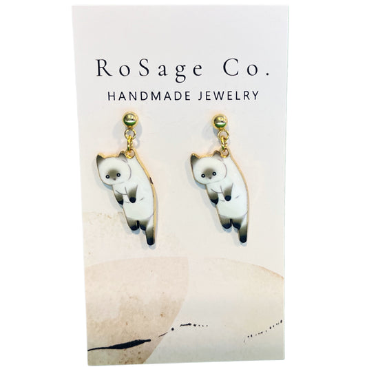 White Cat Earrings