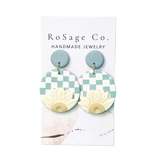 Mint Green Checkered Earrings