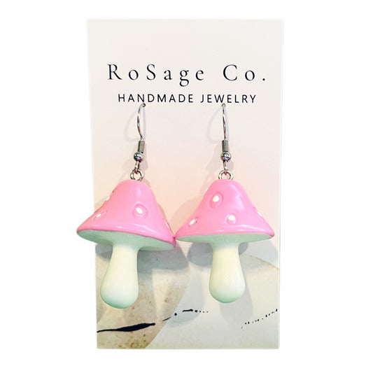 Large Pink Mushroom Earrings