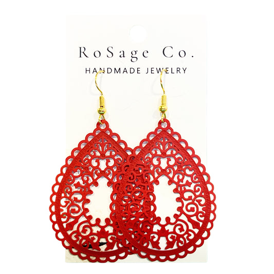 Red Decorative Metal Earrings