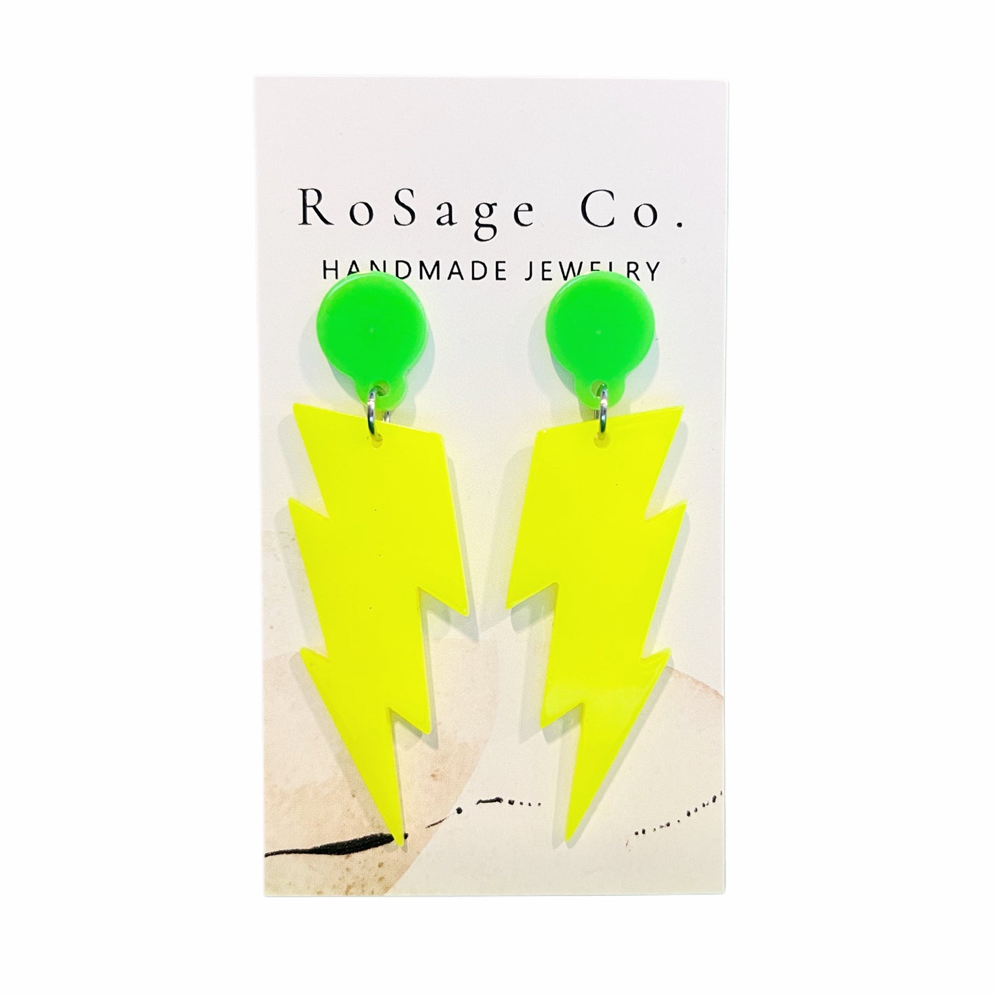 Neon Yellow and Green Lightening Bolt Earring