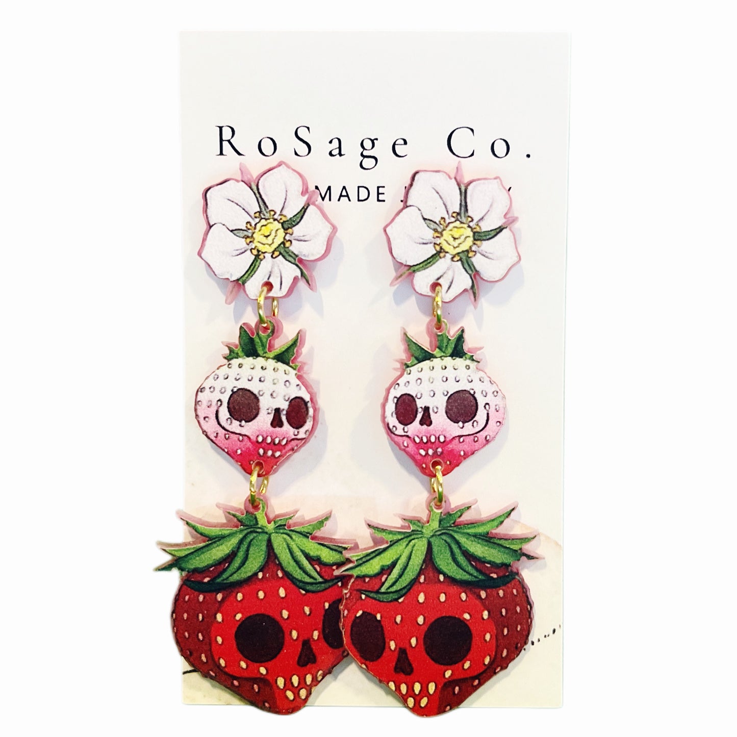 Three Piece Strawberry Skull Earrings