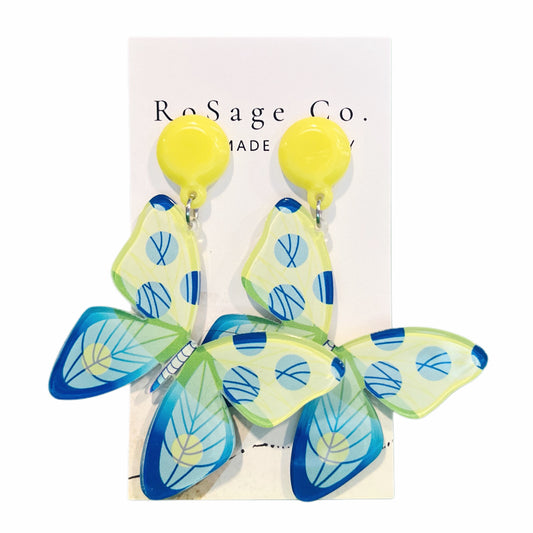 Large Blue and Yellow Butterfly Earrings