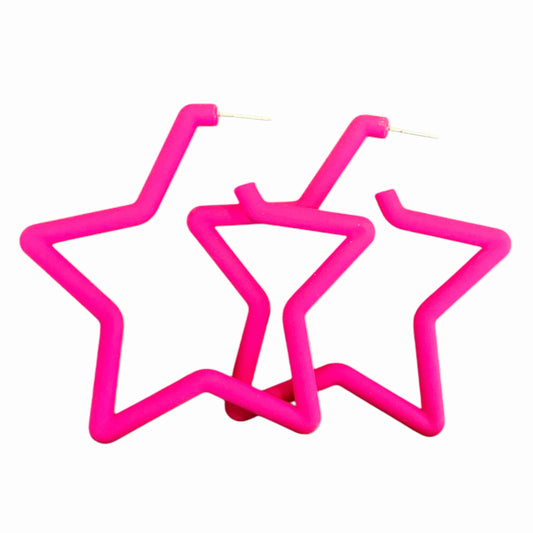Large Pink Star Hoop Earrings