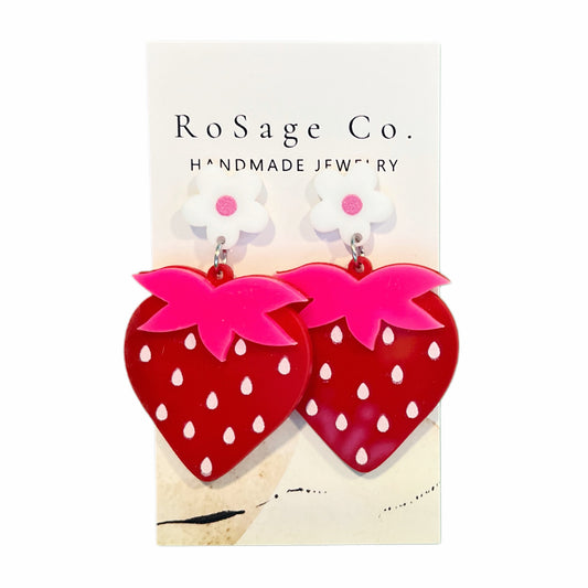 Large Red and Pink Strawberry Earrings