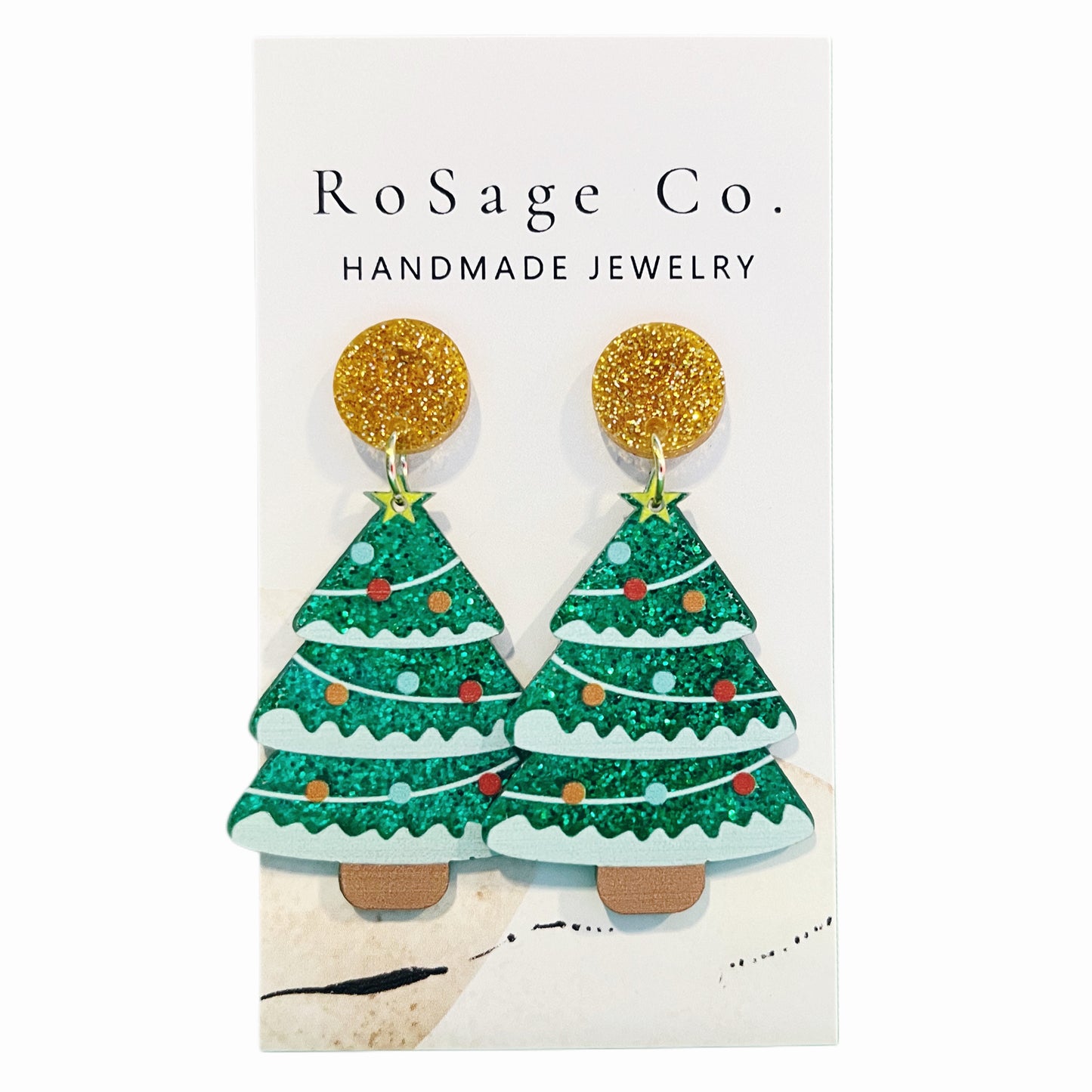 Green and Gold Christmas Tree Earrings