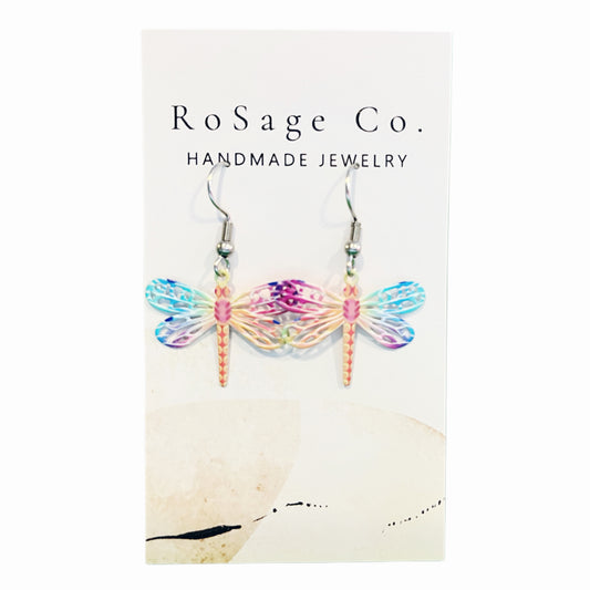Multi-Colored Metal Dragonfly Earrings