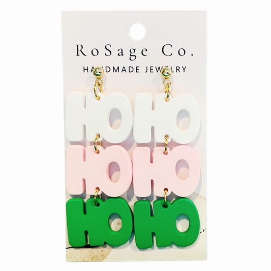Clay White, Pink, and Green HO, HO, HO Earrings