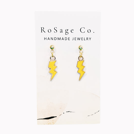 Small Yellow Lightening Bolt Earrings