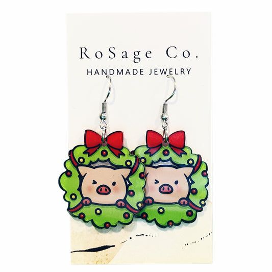 Christmas Pig Earrings