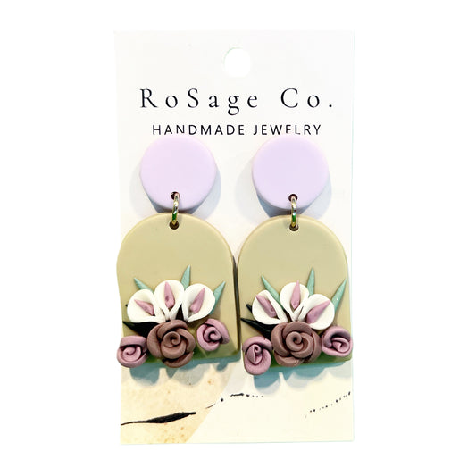 Purple Flower Clay Earrings