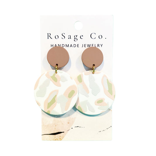 Round Camouflage Pattern Clay Earrings