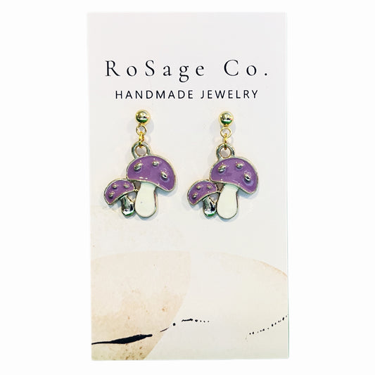 Purple Double Mushroom Earrings