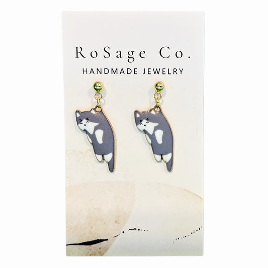Gray Cat Earrings