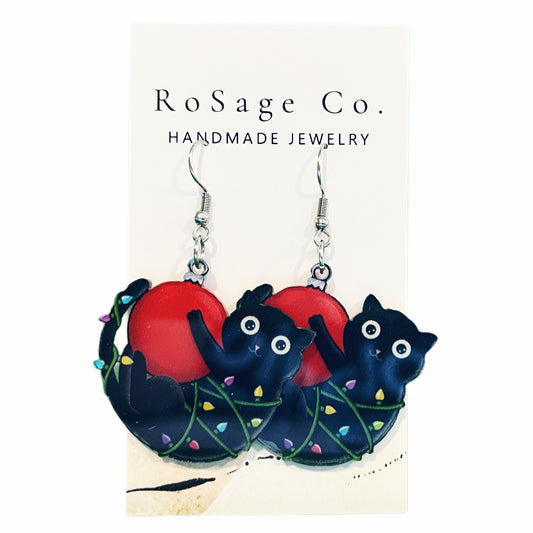 Christmas Cat on an Ornament Earrings