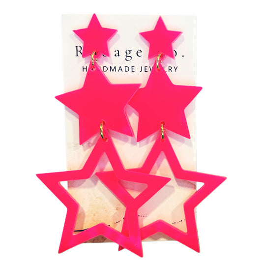 Large Hot Pink Star Earrings