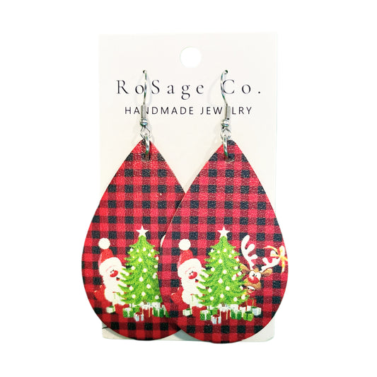 Plaid Santa and Reindeer Earrings