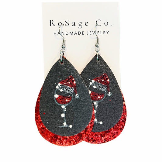 Sparkly Wine Glass Earrings