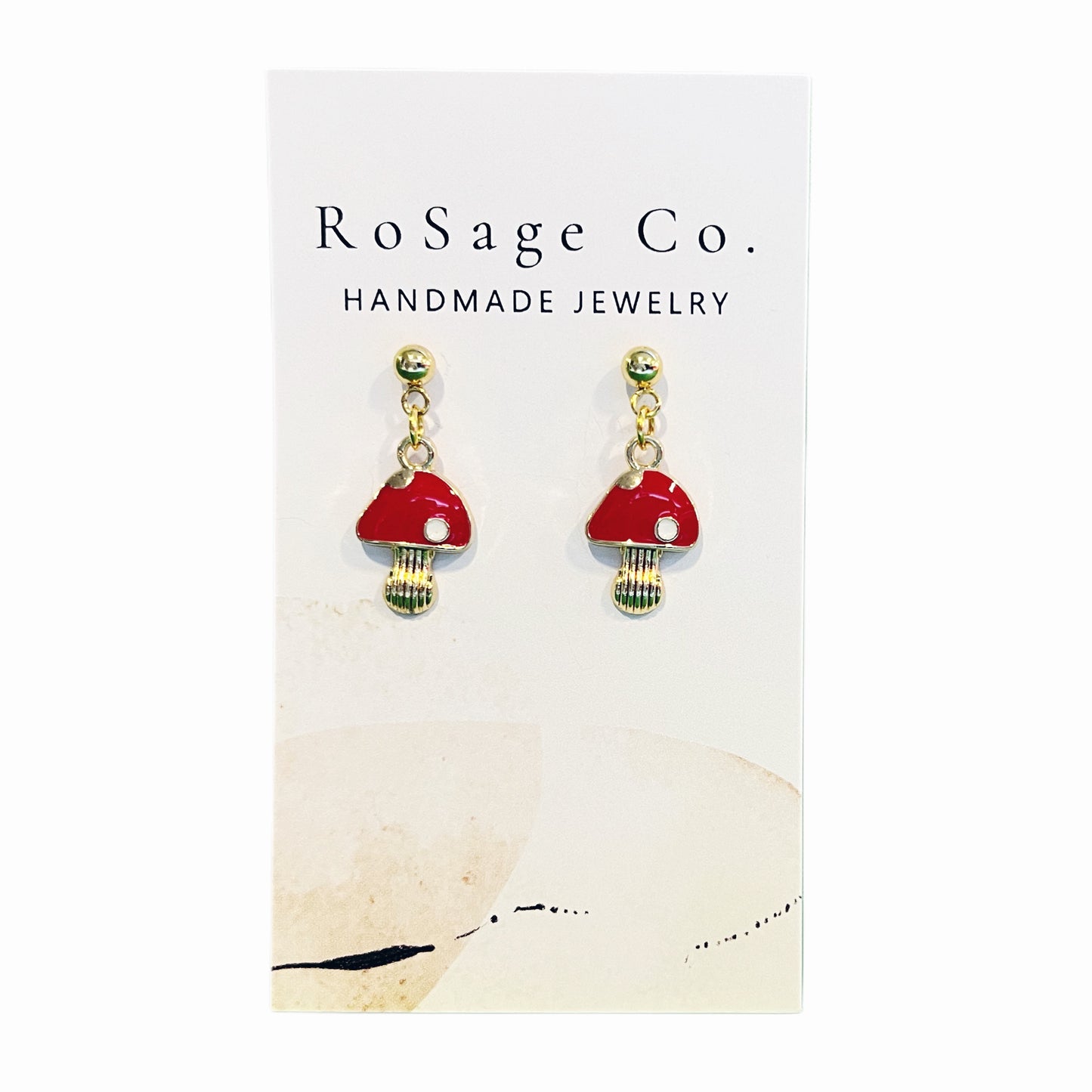 Small Red and Gold Mushroom Earrings