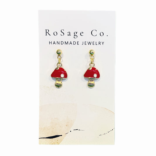 Small Red and Gold Mushroom Earrings