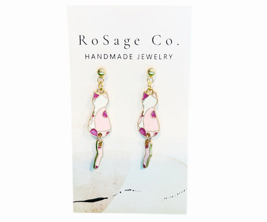 Pink Spotted Cat Earrings
