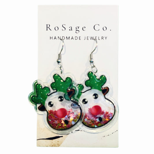 Christmas Reindeer Earrings with Movable Confetti Inside