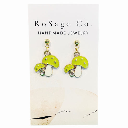 Small Green Double Mushroom Earrings