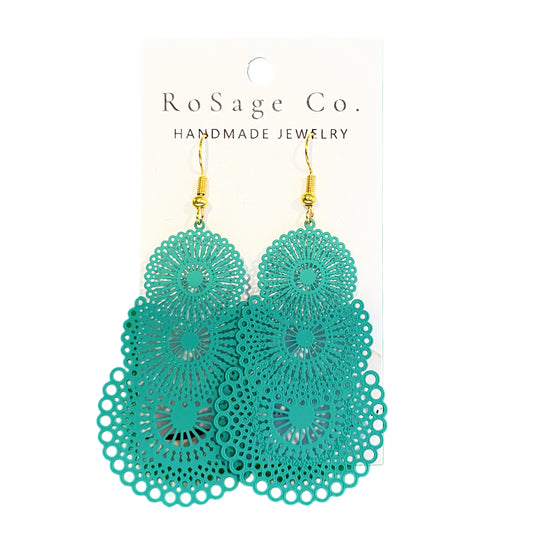 Teal Metal Decorative Earrings