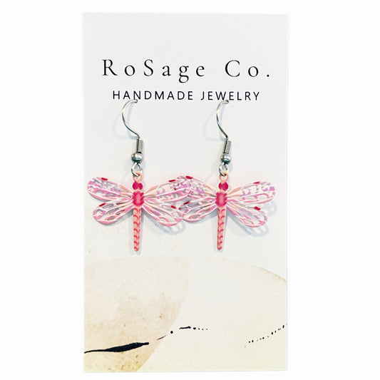 Pink Dragonfly Earrings