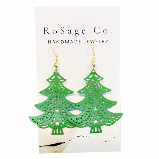 Green Metal Christmas Tree Earring