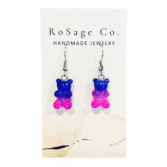 Dark and Light Purple Gummy Bear Earrings