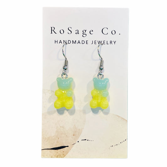 Blue and Yellow Gummy Bear Earrings