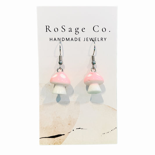 Small Pink Mushroom Earrings