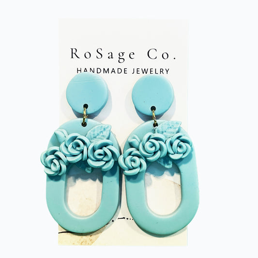 Blue Flower Clay Earrings