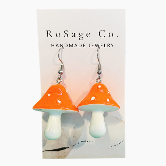 Large Orange Mushroom Earrings