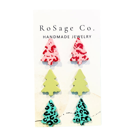 Christmas Tree Stud Clay Earrings