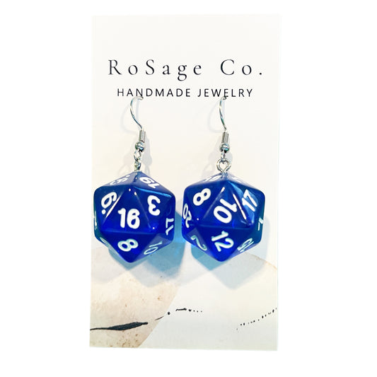 Blue Dungeons and Dragons Dice Earrings